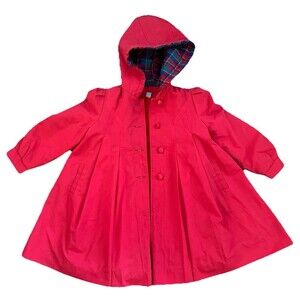 VTG 70s Rothschild Red Girls Coat (6X) Union Made ILGWU, Lined Hood Swing Coat